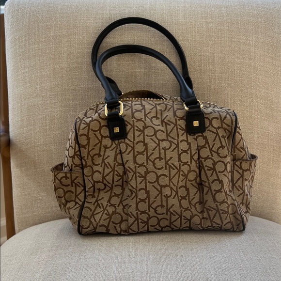 Calvin Klein Tan Monogram Satchel - Picture 1 of 4
